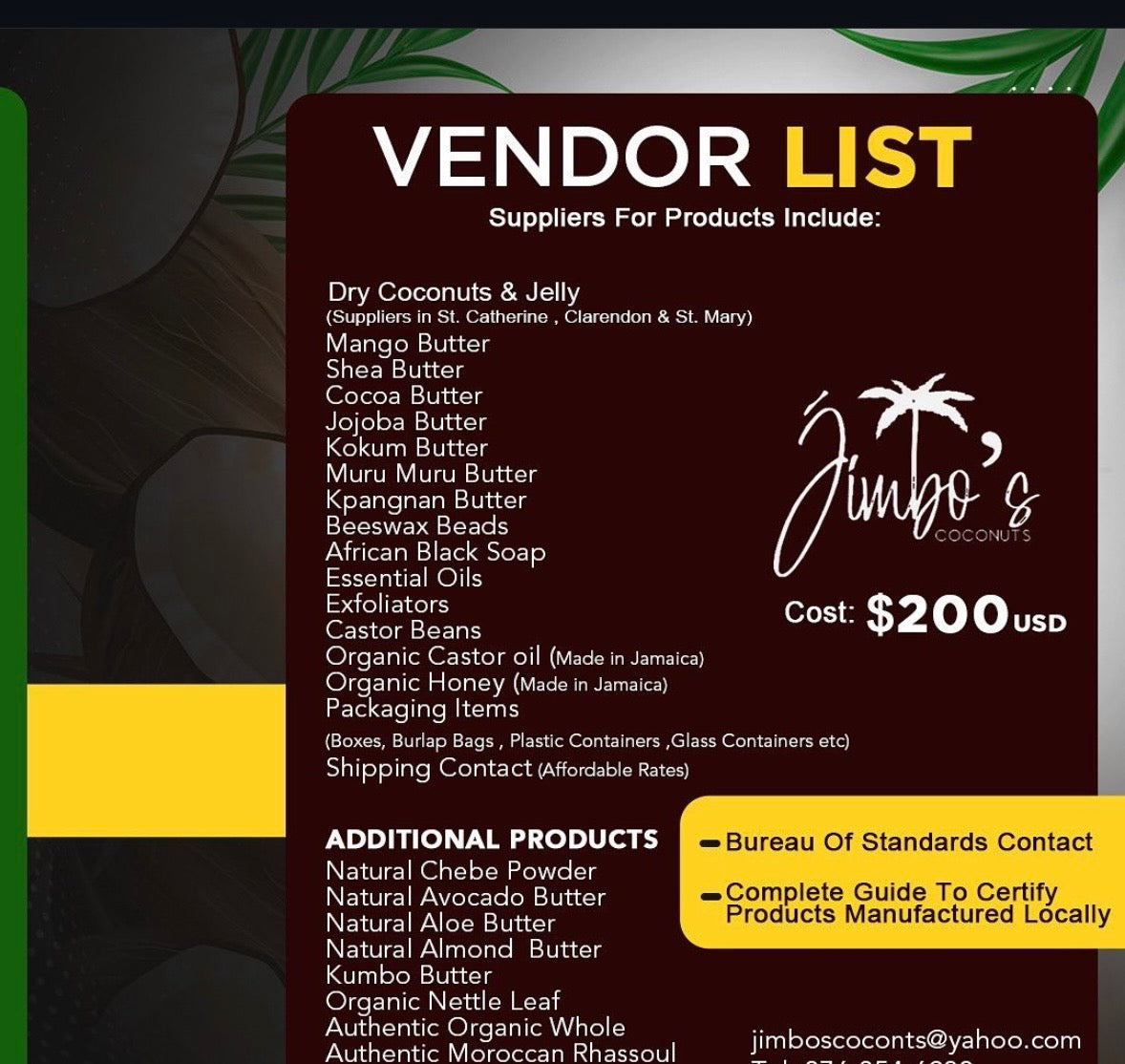 JIMBO’S VENDORS LIST